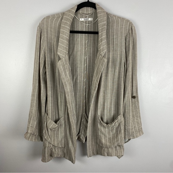 PULL & Bear Tan Striped Linen Viscose Blend Open Blazer Small - Picture 2 of 10